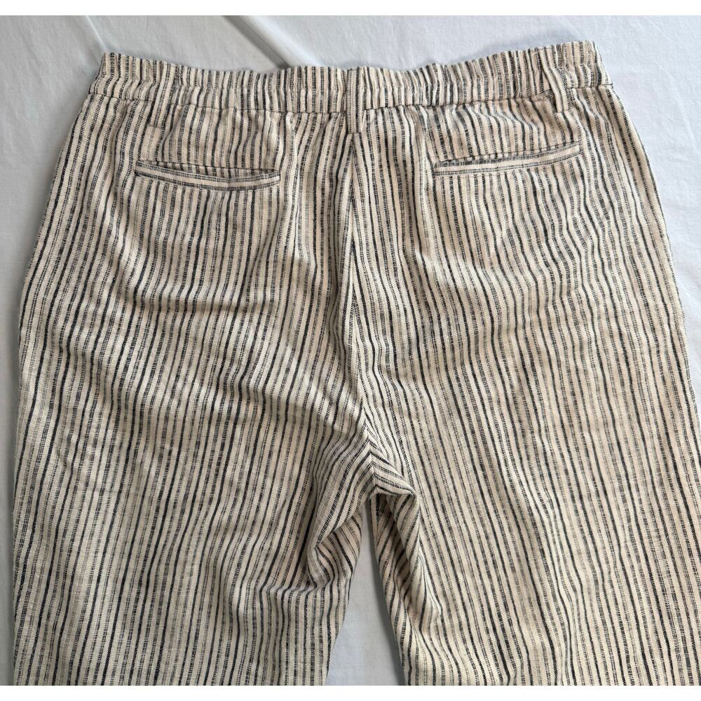 Eileen Fisher Organic Cotton Striped Pants Elastic Black Tan Size MEDIUM Pockets - Picture 5 of 10